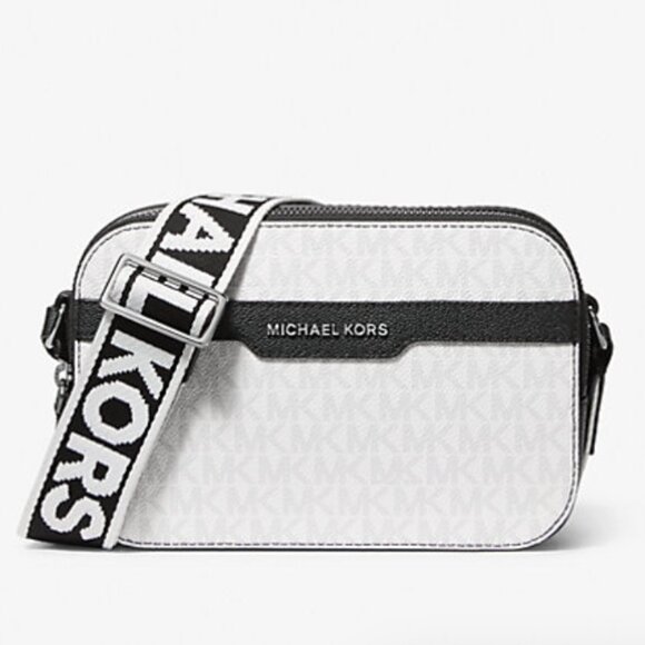 NWT Michael Kors Camera Bag Unisex Logo White Coated Canvas - Picture 1 of 4